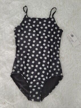 Black Daisy Print One-Piece Swimsuit with Daisies | Size Large | Old Navy